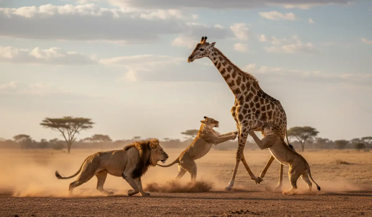Giraffe vs Lion