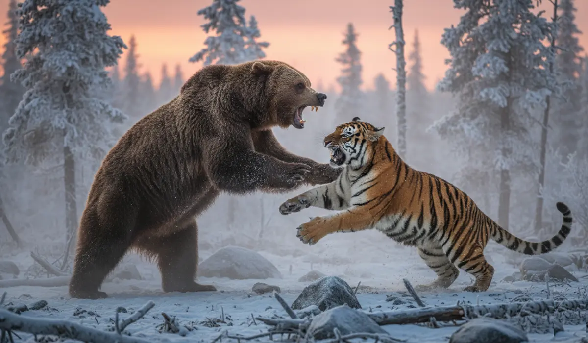 Grizzly bear vs. Siberian tiger